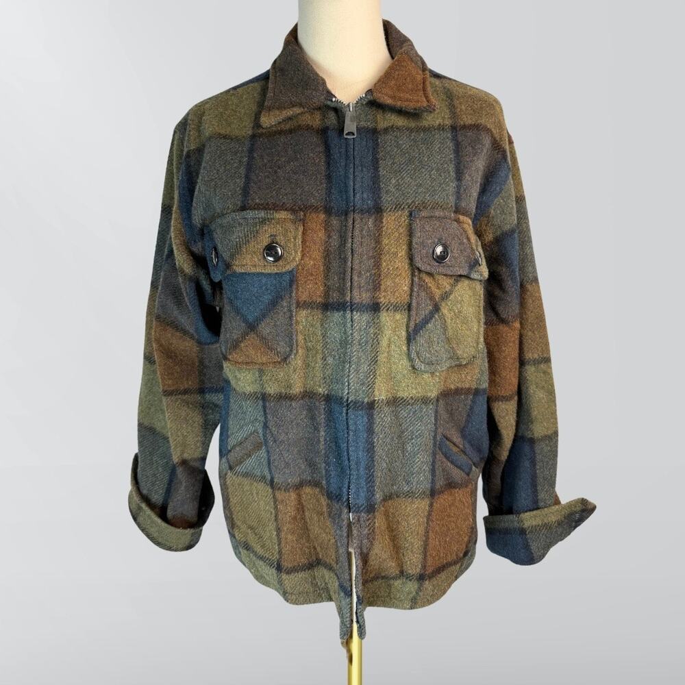 Vintage 50s Traverse Bay Woolen Co. Plaid Wool Zip Up Jacket